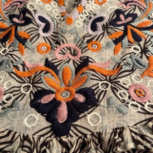 Anthropologie Terri Embroidered Floral Top Small Boho Cottagecore Short Sleeve - Picture 5 of 7